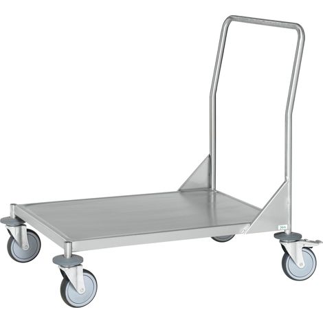 Kongamek Edelstahl- Plattformwagen rostfrei mit Schiebegriff, 1 Etage 545x340mm Gummibereifung und Bremse