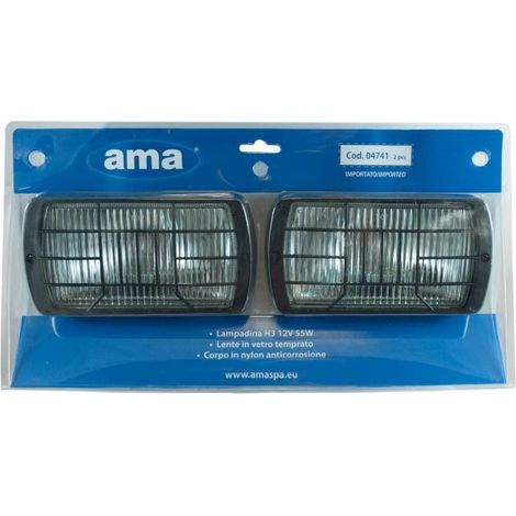 Lem Select – Kit de 2 phares de travail 174x92 mm – Grille de protection – Corps ABS – Ampoule H3 12V 55W – Lumière froide – Pré-câblé