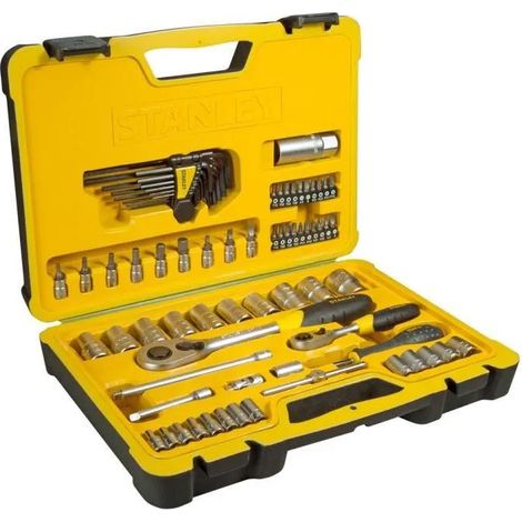 Stanley – Coffret multi-outils 75 pièces – Douilles 1/4'' et 1/2'' en acier – Ajustement solide pour usage intensif – Pour professionnels du bricolage (1/2)