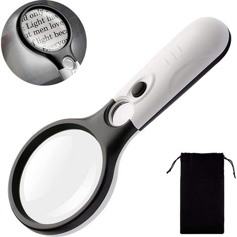 1 Loupe, double lentille 3x et 45x, éclairage LED, poignée ergonomique, pour lecture, bijoux, loisirs créatifs (1/5)