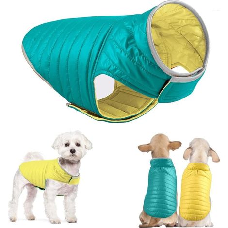Veste Chaude Pour Chien - Coupe-Vent En Nylon Réversible Rembourrée Polyester - Pour Chiens Petits Moyens Et Grands - Taille S