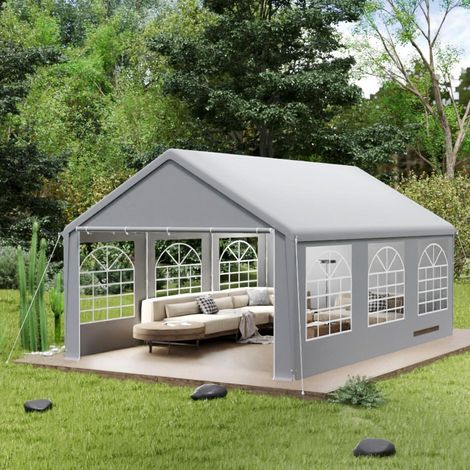 Partyzelt 4x6m Grau, Wasserdicht, UV-Schutz, Stahlrahmen, mit Fenstern (1/5)
