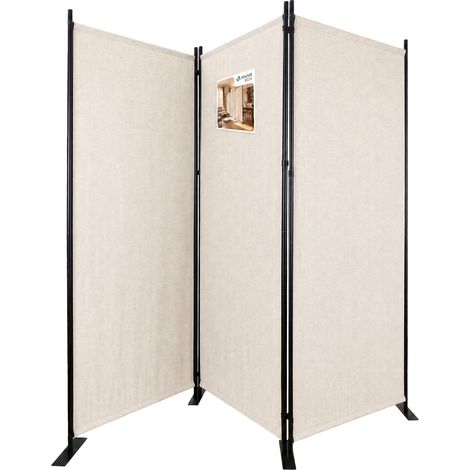 VOUNOT® Paravent interieur séparateur de pièce 3 panneaux pliable autoportant - 262x30x173cm - Beige