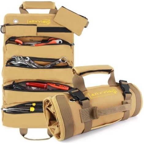 Sac à outils, organisateur d'outils enroulable robuste avec 6 pochettes à outils pour mécanicien, charpentier, électricien et amateur (1/5)