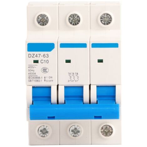 Vtizikl Disjoncteur miniature à 3 ples AC 400 V 6/10/16/20 A Disjoncteur de sécurité MCB DZ47-63 (10 A)