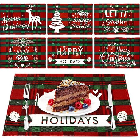 Lot de 6 sets de table, Noël, flocons de neige, imperméables, lavables, lin, salle à manger (1/5)