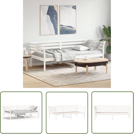 The Living Store Lit de jour sans matelas blanc 100x200 cm bois de pin massif - Lit De Jour - Canapé-lit - Lit Invité - Lit Bois - Lit Blanc (1/5)
