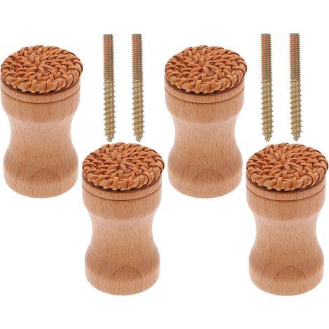 Crochets Muraux en Bois Multifonctionnels en Rotin Tressé, Porte-serviettes Solides pour Salle de Bain et Chambre, Style Bohème Rétro, Lot de 4 Set de Set de Pièces 3,5 Cm (1/5)