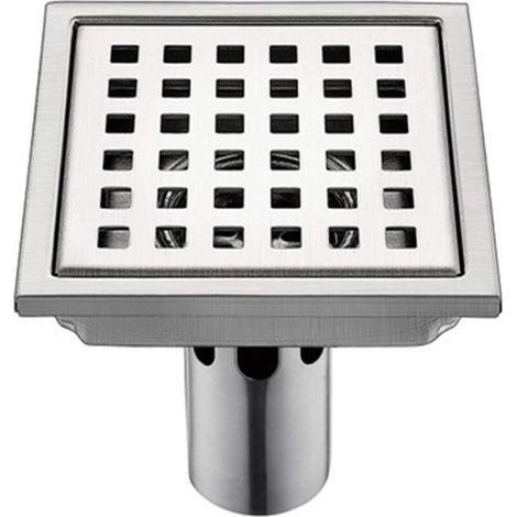 150 x 150 mm Siphon de douche carré en acier inoxydable brossé 304, grand diamètre, anti-obstruction, pour salle de bain, 150 x 150 mm (1/4)