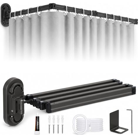 Rideau de douche sans perçage, 1,8 x 2 m, montage mural, tringle à rideau d'angle, ventouse puissante à 4 plis, tringle à rideau de douche pliable avec ventouse, pour salle de bain, vestiaire