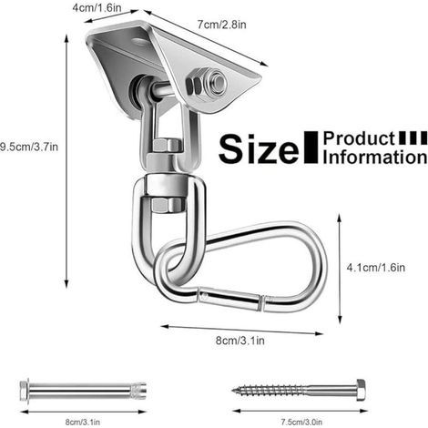 1 x Stainless Steel 360° Silent Rotation Swing Hook with Screw,Holds up to 450 kg,for Hanging Chair,Hanging Chair,Swing (1/4)