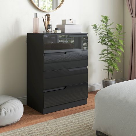 Commode à 4 tiroirs pour chambre à coucher, 60 x 40 x 85 cm, noir brillant, design moderne (1/5)