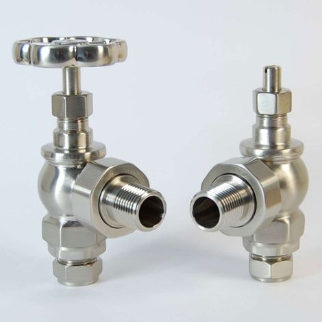 West Rosa Traditional Manual Radiator Valve and Lockshield Angled - Satin Nickel (1/5)