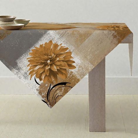 Nappe 85x85cm Orange Marron Rétro Fleur Ferme Peinture à l'huile Rustique Lavable