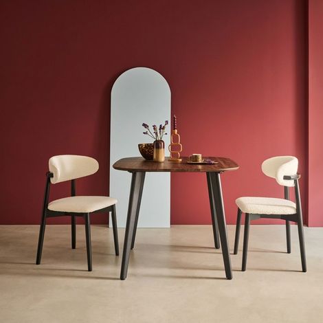 Table à manger carrée effet noyer pieds métal noir 4 places (1/5)