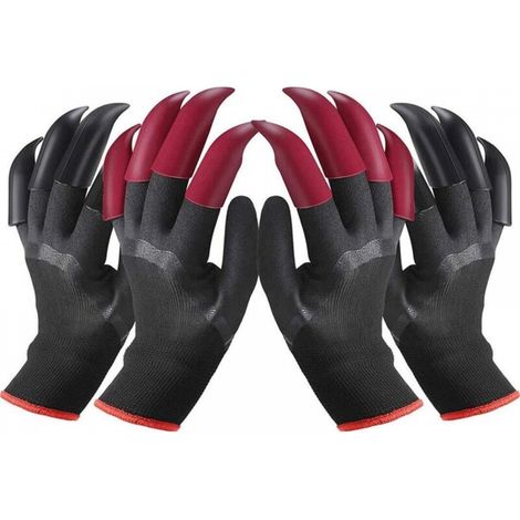 2 paires de gants de jardinage imperméables, taille 2611 cm, avec 8 griffes rouges/noires chacune, adaptées au creusement, au travail et au labeur à la ferme (1/5)