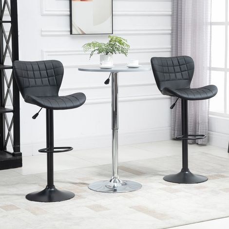 2er-Set Barhocker – 47 x 51,5 x 89–109 cm – Drehbares und höhenverstellbares Retro-Design – Kunstleder – Schwarz (1/5)