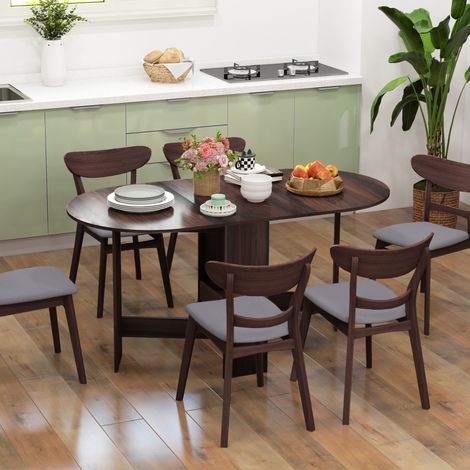Table Pliable avec 2 Rallonges Ovales, Console Gain de Place en Bois, Marron (1/5)