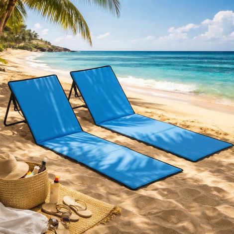 Chaise longue plage pliable dossier réglable Poche latérale Rembourrage doux Cadre en acier - Dimensions: 142x51x40cm - Couleur: Bleu