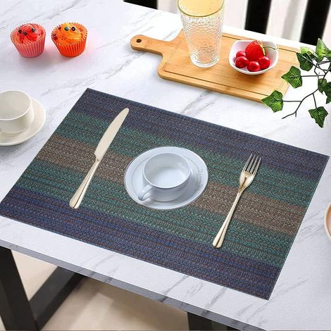 Platzsets, rutschfeste und abwaschbare PVC-Platzsets, hitzebeständige Platzsets, 4er-Set, geeignet für Küche, Restaurant, Garten, Grillplatz, Außenbereich, 3 Farben (4er-Set, dunkelblau)