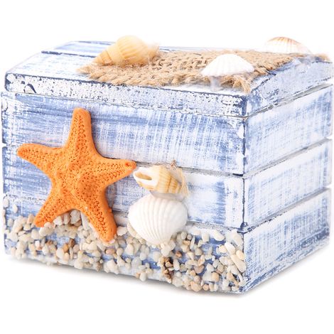 Boîte à bijoux en bois de style méditerranéen, petite boîte de rangement portable (étoile de mer) (1/5)