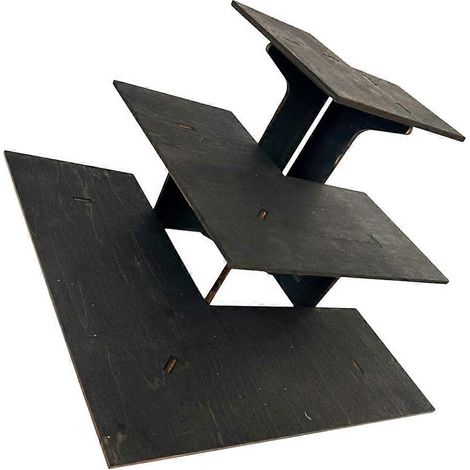 Présentoir de vente au détail à trois niveaux en bois noir, adapté à la présentation de collations, 1 ensemble. (1/5)