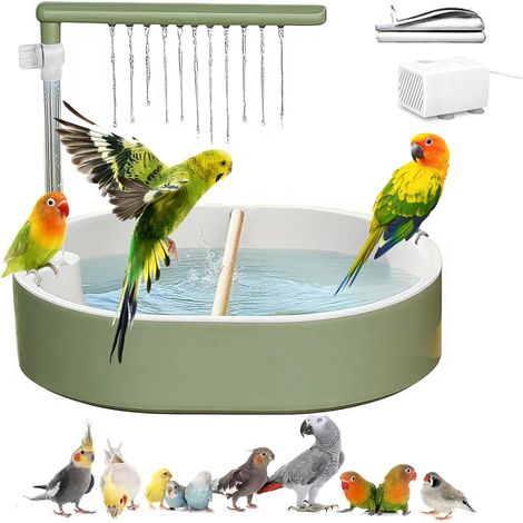 Baignoire pour oiseaux avec douche automatique, grande fontaine de douche pour l'intérieur avec eau courante, port USB et pompe inclus, pour oiseaux décoratifs, conures, perruches (fashion) (1/5)