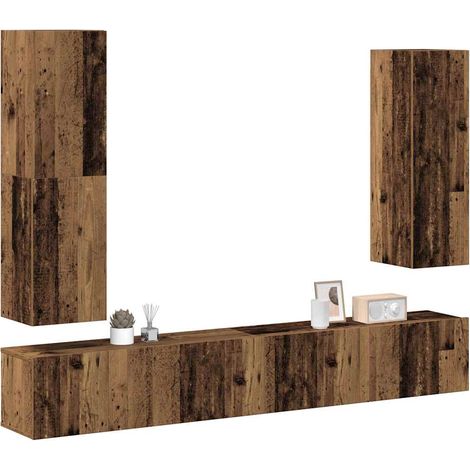 4-tlg. TV-Schrank-Set Wandmontage Altholz-Optik Holzwerkstoff