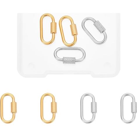 4 pcs 2 Couleurs Ovale Vis Mousqueton Serrure Acier Inoxydable Vis de Verrouillage Porte-Clés Mousqueton Fermoir en Métal Porte-Clés Clip Crochet Lien Rapide pour la Fabrication de Bijoux (1/5)