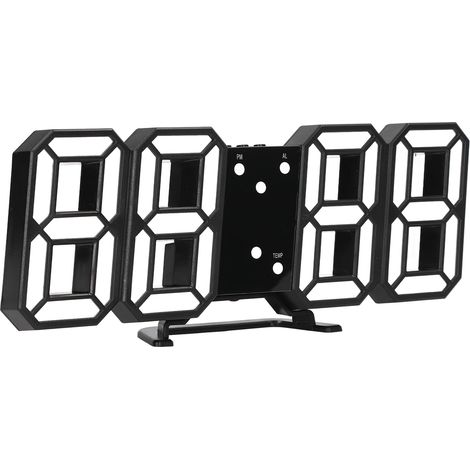 Réveil numérique LED 3D avec commande vocale intelligente, affichage de l'heure, de la date et de la température, réglage automatique de la luminosité, boîtier noir et texte rouge (1/5)