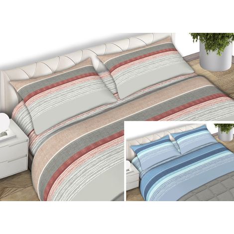 Completo Lenzuola 100% Cotone Made Italy Fantasia Rigata Banded C.N, misuraMatrimonialecoloreGrigio (1/5)