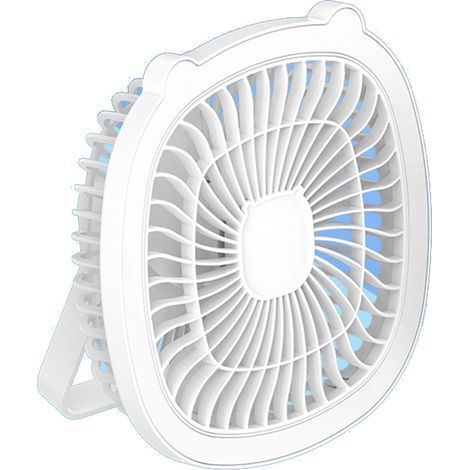USB rechargeable desk fan with light, 3 adjustable speeds, portable and compact, white (1/5)