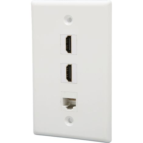 Plaque de Montage Murale HDMI 4K Double Port avec Prise RJ45 Ethernet et Support Keystone Cat6 pour Téléviseur (1/5)