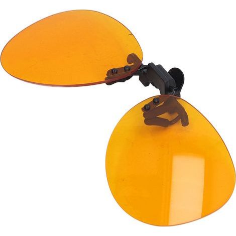 Aufsteckbare Brille mit UV-Schutz, Blaulichtfilter, randlos, 180 Grad vertikal klappbar, orange, rund (1/5)
