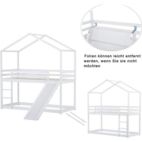 Kinder-Etagenbett Hausbett mit Rutsche 90 x 200 cm Weiß Holz (1/2)