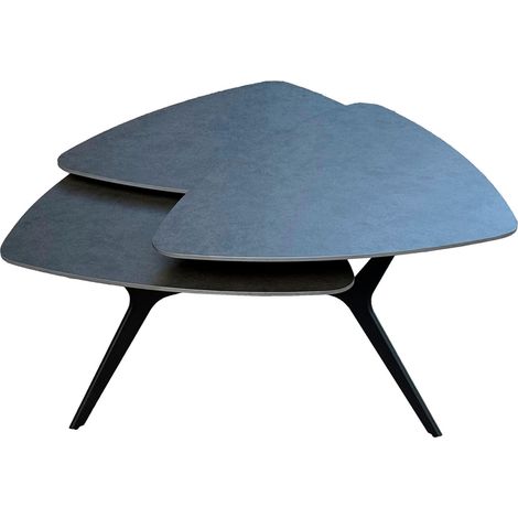 Table basse 3 plateaux pivotants en céramique effet acier marron-NAYOR