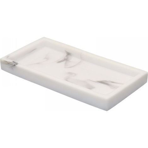 Plateau De Rangement - Résine Blanc Marbré - 20 X 10,5 X 1,8 Cm - Pour Salle De Bain Et Coiffeuse - 1 Pièce (1/5)