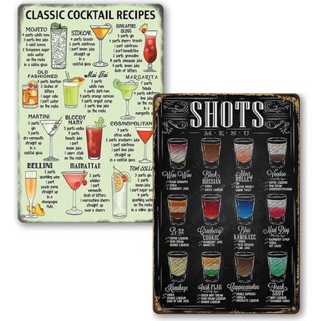 Affiche de Cocktails Métallique Deco Affiche Métallique Plaque Metal Vintage Retro Metal Poster Decoration,Mur Affiche pour Mural Cafe Bar 20 30cm 2 pièces (1/5)