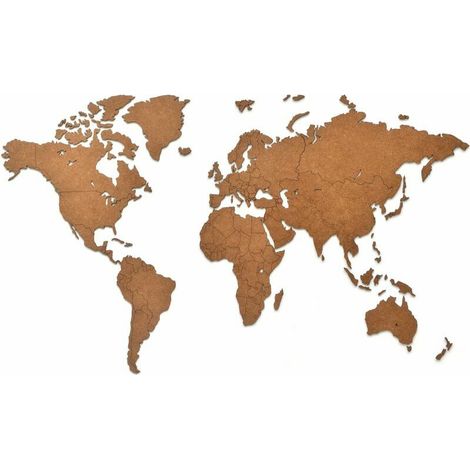 Weltkarten-Wanddekoration, braunes Holz, Kork-Weltkarten-Puzzle-Hintergrundwand