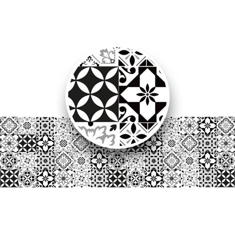 Sticker carreaux de ciment noir et blanc en rouleau 45 x 150 cm (1/2)
