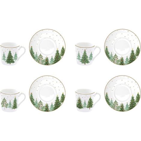 Confezione da 4 Tazze da Caffè da 10 cl + Sottotazze - Alberi Festivi - Easy Life