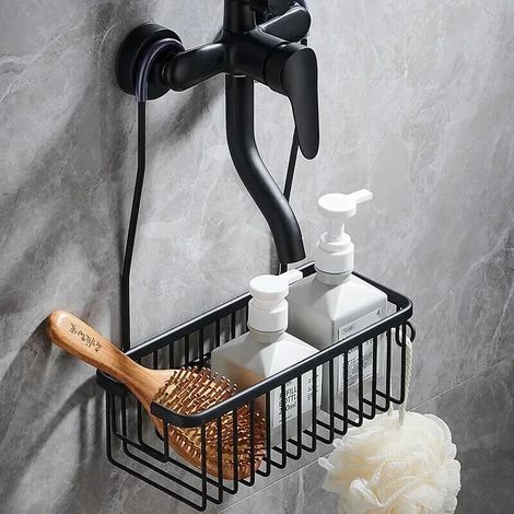 No-drill shower caddy, easy and nail-free installation, hanging organizer, bathroom shelf, black (1/4)