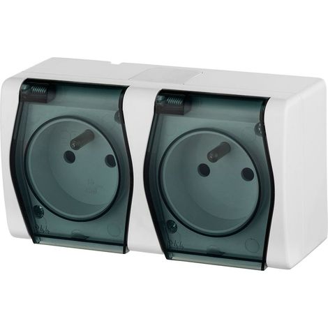 Presa doppia ermetica Hermes2 con/senza 16A IP44 con sportello completo, bianco fumé 1022-01
