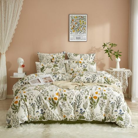 Parure de lit réversible en coton 155 x 220 cm avec housse de couette 155 x 220 cm et 2 taies d'oreiller 80 x 80 cm - Avec fermeture éclair (1/5)