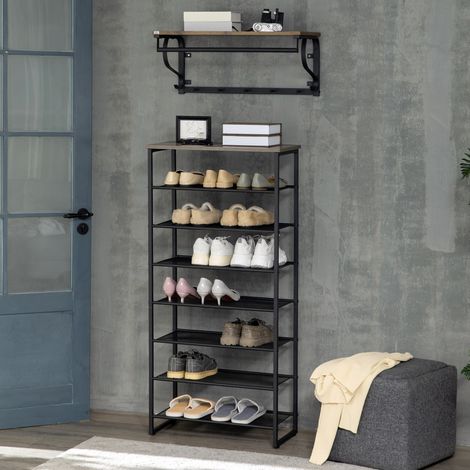 Étagère à chaussures à 8 niveaux 21 paires de chaussures plateau supérieur aspect bois 60 x 28,5 x 126 cm noir