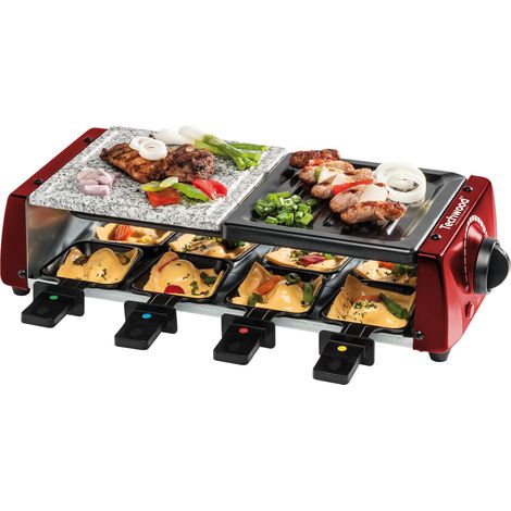 Raclette-Grill-Plancha-Pierre de Cuisson, Techwood TRGP-885 1200 W, Inclus : 8 Poêlons - Coloris Rouge (1/3)