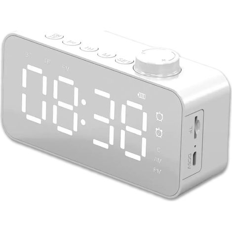 1 Horloge-enceinte Bluetooth, radio-réveil, miroir et présentoir avec fonction alarme (1/5)