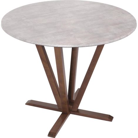 Table bistro table à manger en bois diamètre 92 cm HDF aspect béton structure marron 040008483