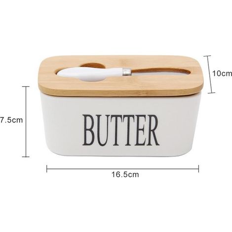 Boîte à beurre hermétique, beurrier en céramique avec couvercle et coupe-fromage en bois, plateau de rangement pour fromage, beurrier.