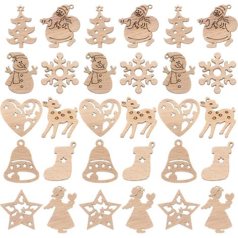 50 pièces de découpes en bois à motifs de dessins animés, embellissements artisanaux, décorations en bois, pendentifs de Noël pour la décoration intérieure et artistique à faire soi-même (motif aléato